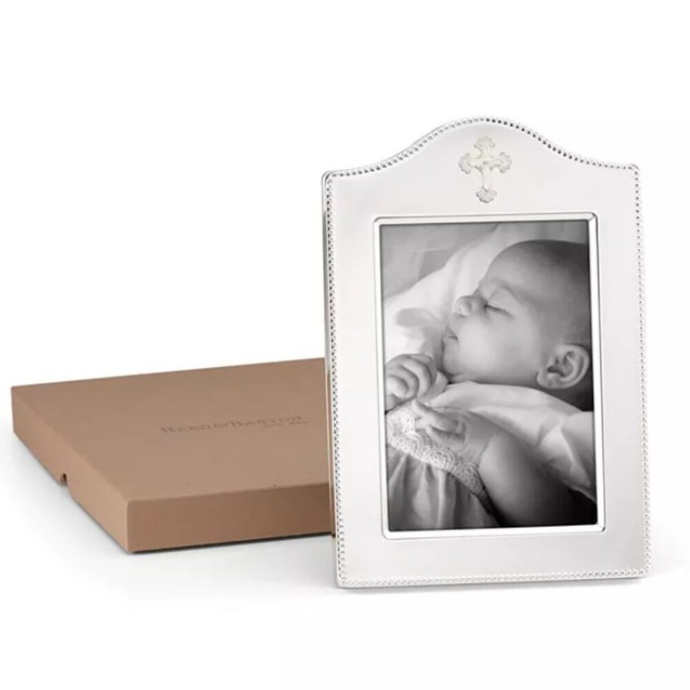 NWB Reed & Barton Silver Photo Frame Delicate cross 5”x7”